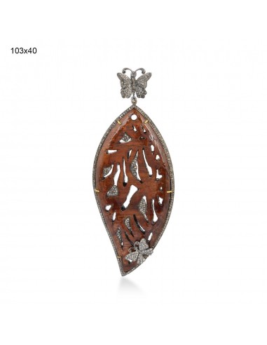 1.6ct Carved Wood Leaf Pendant 925 Sterling Silver Diamond Jewelry Gift For Her Dans la société mordern