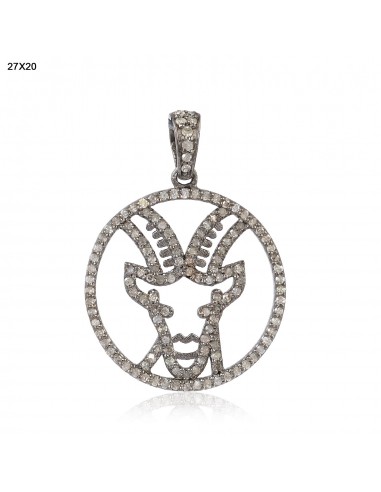 0.45ct Pave Diamond Aries Sunsign Charm Pendant 925 Sterling Silver Jewelry Fin de série