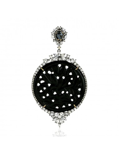 18k Gold Diamond Sapphire Spinel Black Onyx Pendant 925 Silver Carved Jewelry Jusqu'à 80% De Réduction