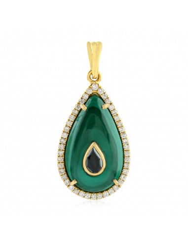 Prong Set Malachite & Diamond Pendant 18K Yellow Gold Women Fine Jewelry Gift est présent 