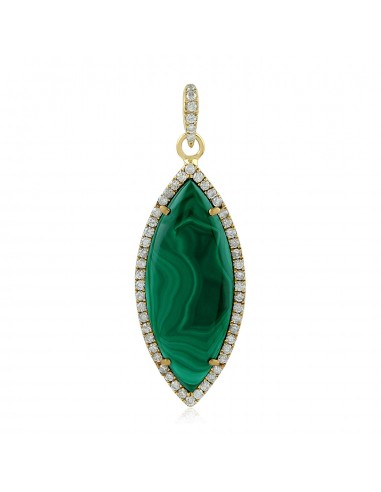 Marquise Cut Malachite Pendant 14k Yellow Gold Diamond Jewelry Gift For Her livraison gratuite