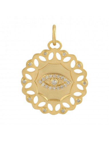 Studded Diamond 14k Yellow Gold Evil Eye Charm Pendant Handmade Jewelry Gift sur le site 