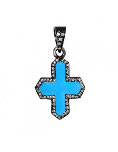 Pave Diamond Sterling Silver Enamel Cross Necklace Pendant Vintage Look Jewelry livraison gratuite