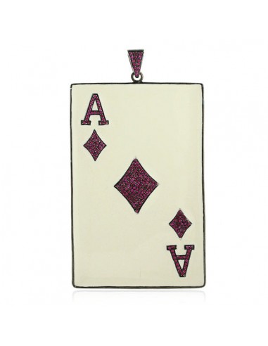 Solid Ruby Sterling Silver Diamond Ace Playing Card Enamel Pendant Jewelry prix pour 