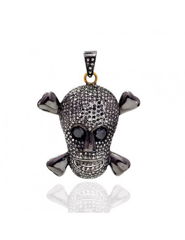 Studded Pave Diamond Skull Pendant 14k Gold 925 Silver Jewelry pas chere