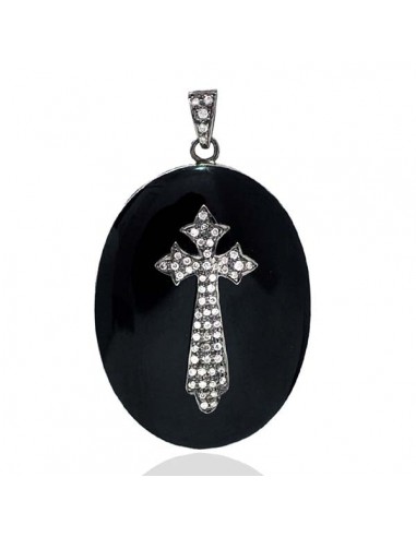 0.56ct Studded Diamond Cross Sign Pendant 925 Sterling Silver Enamel Jewelry en ligne des produits 