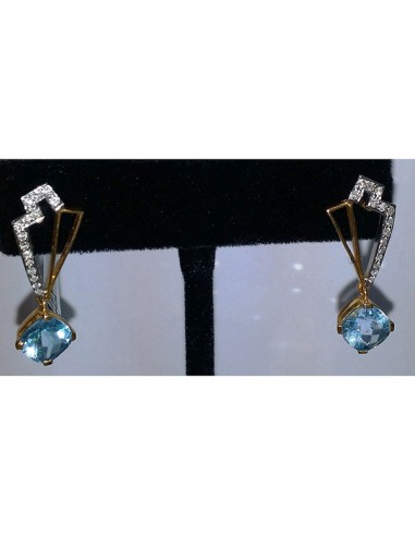 2.5ct Blue Topaz & Diamond Dangle Earrings 18k White Gold Fine Jewelry Gift de pas cher