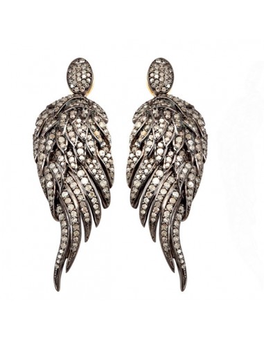 2.83ct Pave Diamond 18kt Gold Silver Angel Wing Design Dangle Earrings Jewelry de l' environnement