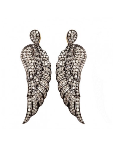 5.38ct Pave Diamond Angel Wings Dangle Earrings Gold 925 Sterling Silver Jewelry online