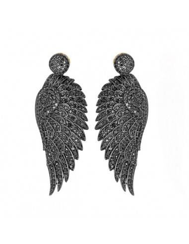 18kt Gold 8.52ct Pave Diamond Angel Wing Dangle Earrings Sterling Silver Jewelry Economisez 