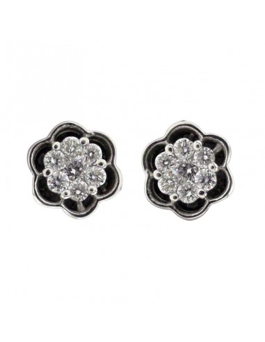 0.16ct Studded Diamond Floral Stud Earrings 18k White Gold Fine Jewelry Amélioration de cerveau avec