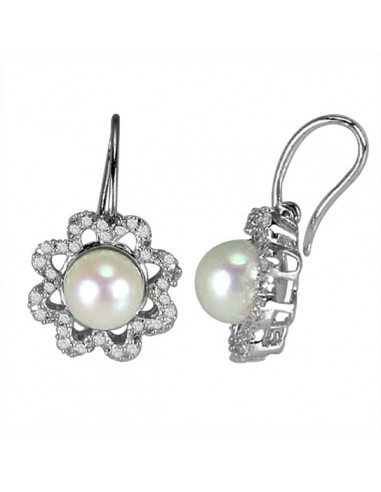 Studded Diamond & Pearl Dangle Earrings 18k White Gold Hook Earrings Jewelry basket pas cher