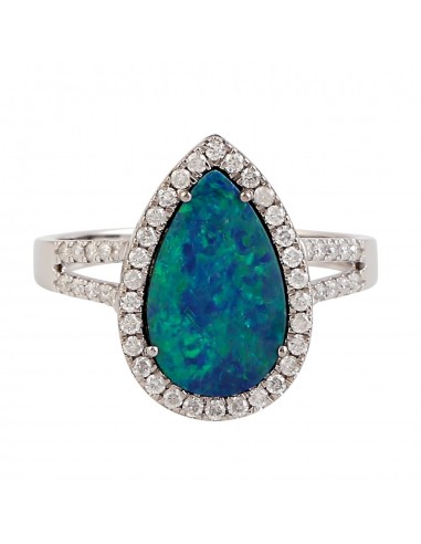 Solid 18k White Gold Doublet Opal Pave Diamond Tear Drop Designer Ring Anniversary Gift JUSQU'A -70%! 