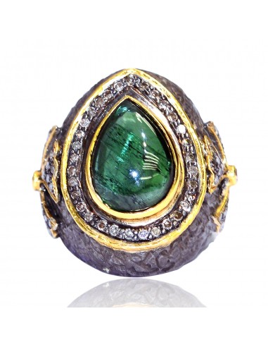 6.4ct Natural Tourmaline & Diamond Cocktail Dome Ring 14k Gold Silver Jewelry à prix réduit toute l'année