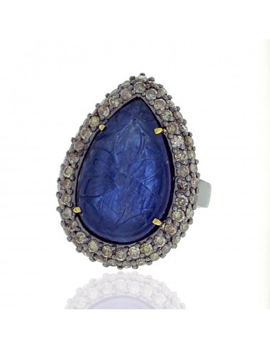 Pear Shape Blue Sapphire Diamond 18kGold 925 Silver Ring Jewelry la livraison gratuite