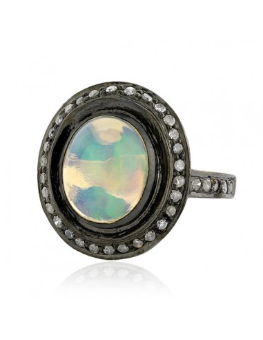 3.23ct Opal Pave Diamond 18kt Gold .925 Sterling Silver Ring Jewelry france