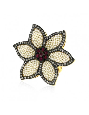 Star Style 4.39ct Pearl Ruby Diamond 18k Gold 925 Sterling Silver Cocktail Ring Comparez plus de prix