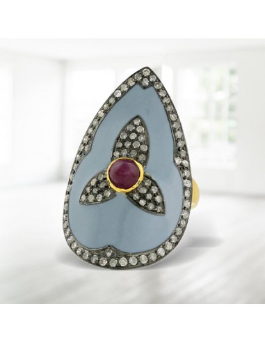 0.96ct Pave Diamond & Ruby Ring Cocktail 18k Gold Sterling Silver Enamel Jewelry Venez découvrir notre 