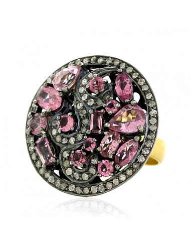 3.85ct Pink Tourmaline Pave Diamond Ring 18kt Gold 925 Sterling Silver Jewelry prix pour 