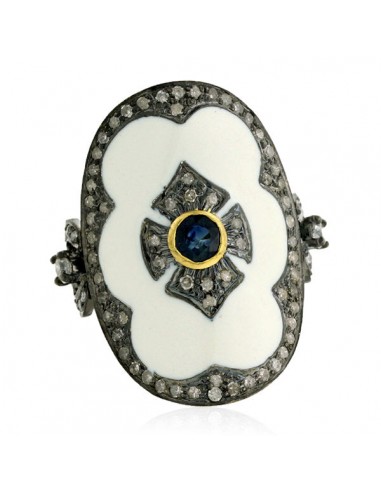 Elegant 18kt Gold Blue Sapphire Pave Diamond Sterling Silver Enamel Ring Jewelry Les êtres humains sont 