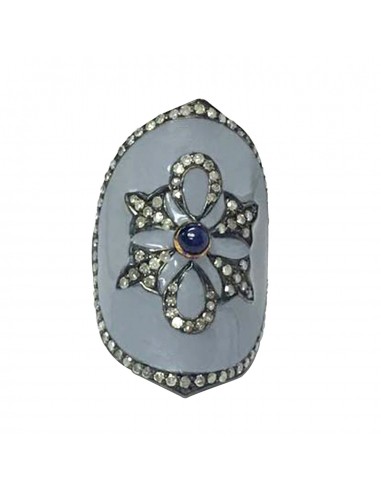 1.65 ct Pave Diamond Blue Sapphire 18kt Gold Sterling Silver Ring Enamel Jewelry destockage