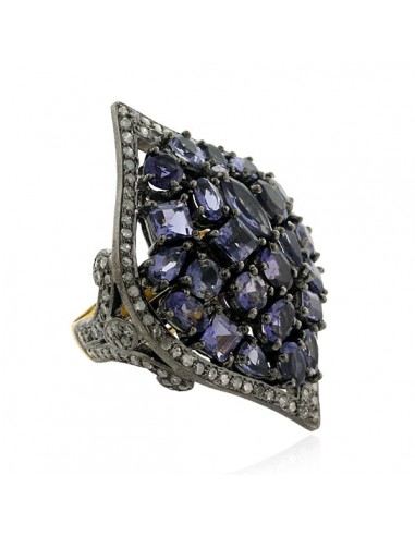 3.71 ct Iolite Pave Diamond 18 kt Gold Cluster Ring 925 Sterling Silver Jewelry Comment ça marche