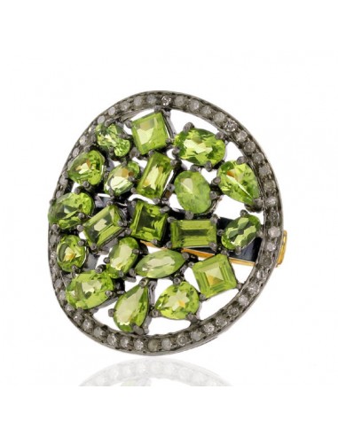 Peridot Diamond Cluster Ring Women's Gift 925 Sterling Silver 18k Gold Jewelry Fin de série