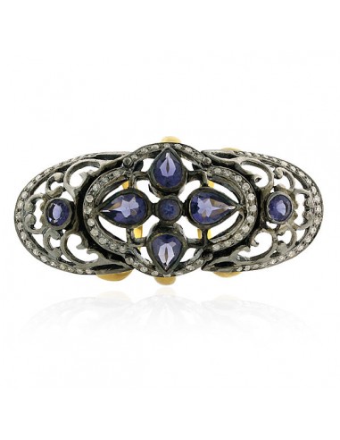 2.85 ct Iolite Diamond 18kt Gold 925 Sterling Silver Knuckle Armor Ring Jewelry l'évolution des habitudes 