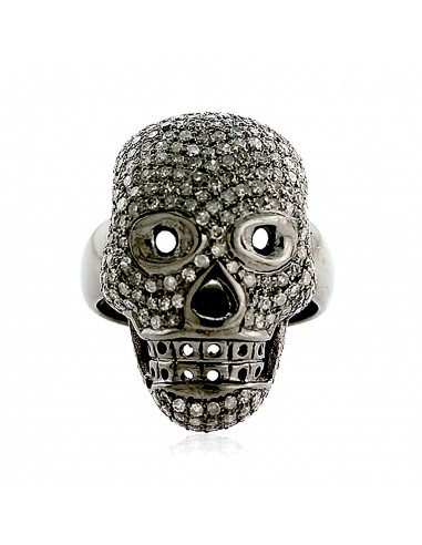 2.06 ct Pave Diamond .925 Sterling Silver Handmade Skull Ring la colonne vertébrale