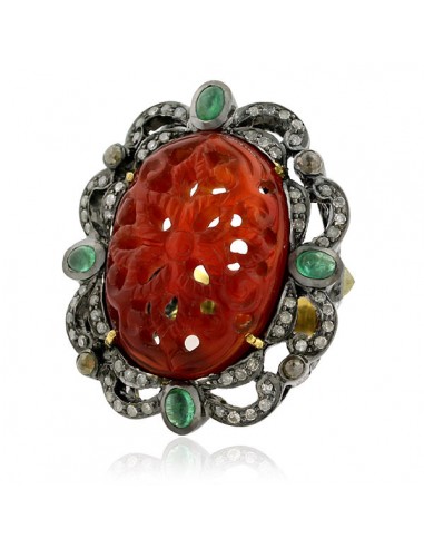 15.5ct Agate Emerald Diamond Carving Ring 18kt Gold 925 Sterling Silver Jewelry sur le site 