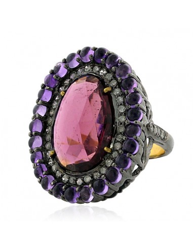 9.9 ct Gemstone Pave Diamond 18kt Gold 925 Sterling Silver Cocktail Ring Jewelry de technologie