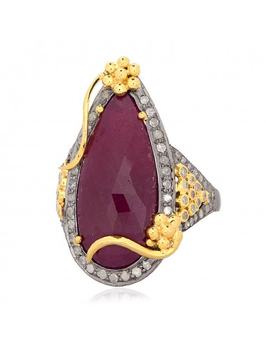 Handmade 18 k Yellow Gold Ruby Diamond Ring 925 Sterling Silver Fashion Jewelry chez Cornerstreet bien 