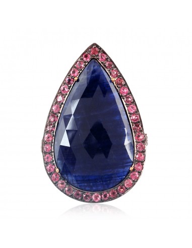 Pear Shape Sapphire Tourmaline Diamond Gold Silver Cocktail Ring 2024