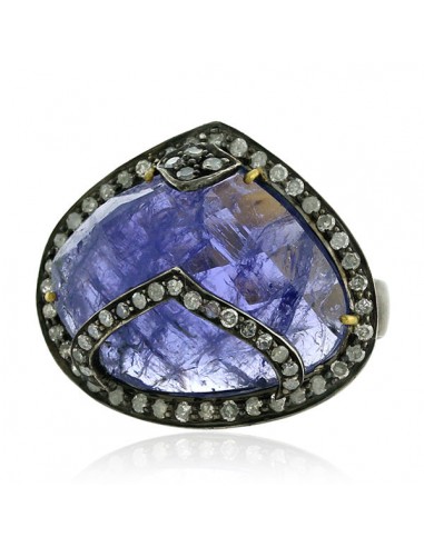 0.60ct Pave Diamond 18k Gold Tanzanite Ring 925 Sterling Silver Ring Jewelry des créatures d'habitude