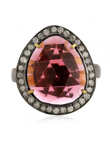 18kt Gold Pave Diamond 6.5ct Multi Tourmaline Ring .925 Sterling Silver Jewelry pas cher 