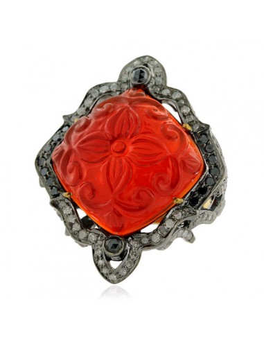 12.8ct Carving Orange Agate & Diamond Cocktail Ring 18k Gold 925 Silver Jewelry shop