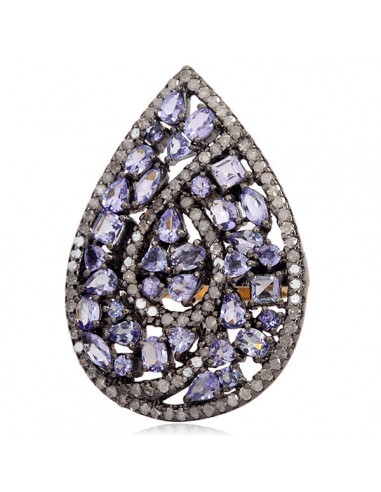 Natural Diamond Tanzanite Drop Style Designer Ring 18k Gold 925 Silver Jewelry prix