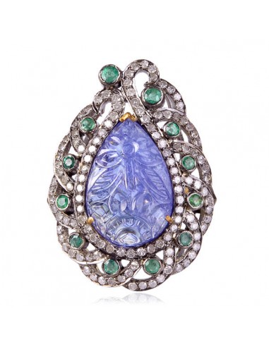 Emerald Tanzanite Designer Ring 18 k Gold 925 Sterling Silver Diamond Jewelry Venez découvrir notre 