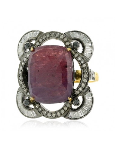 18 K Gold Gemstone Ring 9.2 ct Sapphire Diamond 925 Sterling Silver rembourrage situé sous