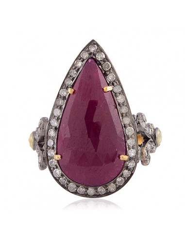 9.30Ct Ruby Pave Diamond Long Ring 18kt Gold 925 Sterling Silver Women's Jewelry est présent 