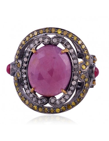 7.6ct Sapphire Ruby 18k Solid Gold Pave Diamond Ring 925 Sterling Silver Jewelry À commander