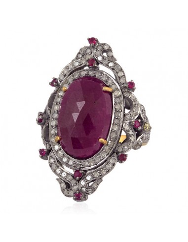 9.9ct Ruby & Pave Diamond Cocktail Ring 18k Gold 925 Silver Handmade Jewelry Par le système avancé 