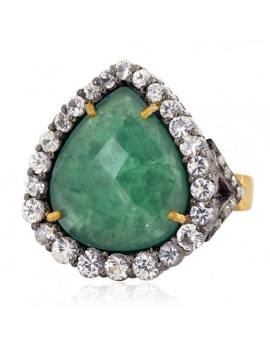 4.4 ct Emerald Sapphire Diamond Cocktail Ring Gold 925 Sterling Silver Jewelry pas cher