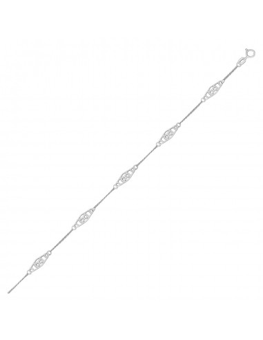 14k White Gold Anklet with Fancy Diamond Shape Filigree Stations Toutes les collections ici