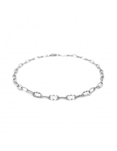 14k White Gold Anklet with Fancy Hammered Oval Links Voir les baskets