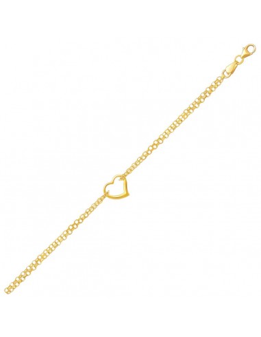 10k Yellow Gold Double Rolo Chain Anklet with an Open Heart Station les muscles