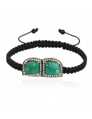 Carved Emerald & Onyx Diamond Macrame Bracelet 18k Gold Sterling Silver Jewelry plus qu'un jeu 