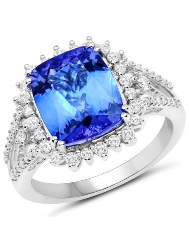 14K White Gold 5.08 Carat Genuine Tanzanite and White Diamond Ring pas chere