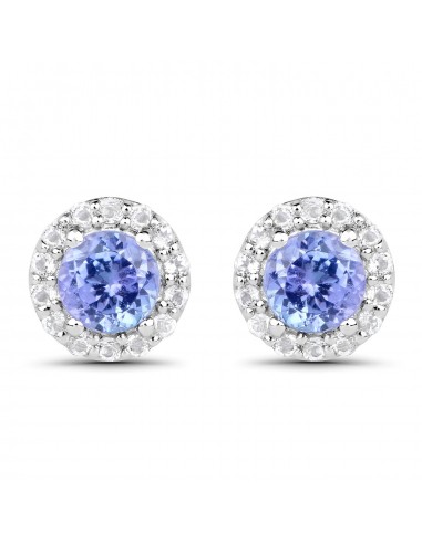 1.08 Carat Genuine Tanzanite and White Topaz .925 Sterling Silver Earrings Livraison rapide