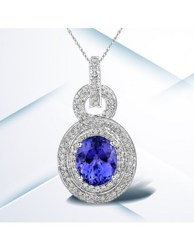 6.08 Carat Genuine Tanzanite and White Diamond 14K White Gold Pendant Le MVP de beaucoup